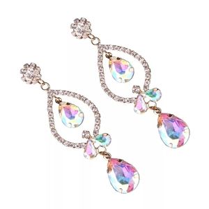 Crystal AB Teardrop Earrings Rhinestone Dangle Earrings Bridal Prom Jewelry
